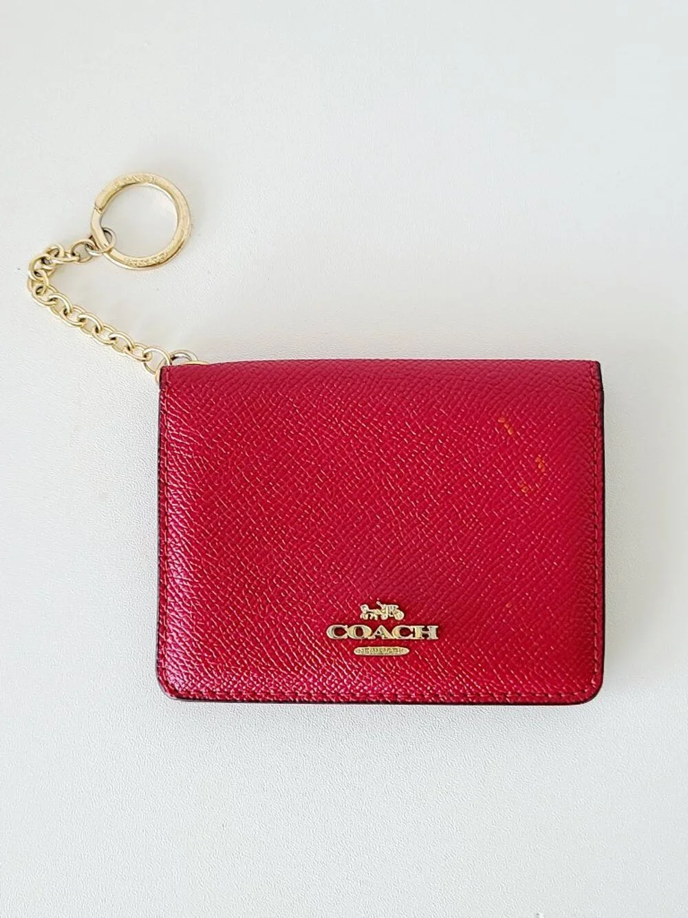Coach Bifold Card Case Deep Pink Pebbled Leather with Key Chain